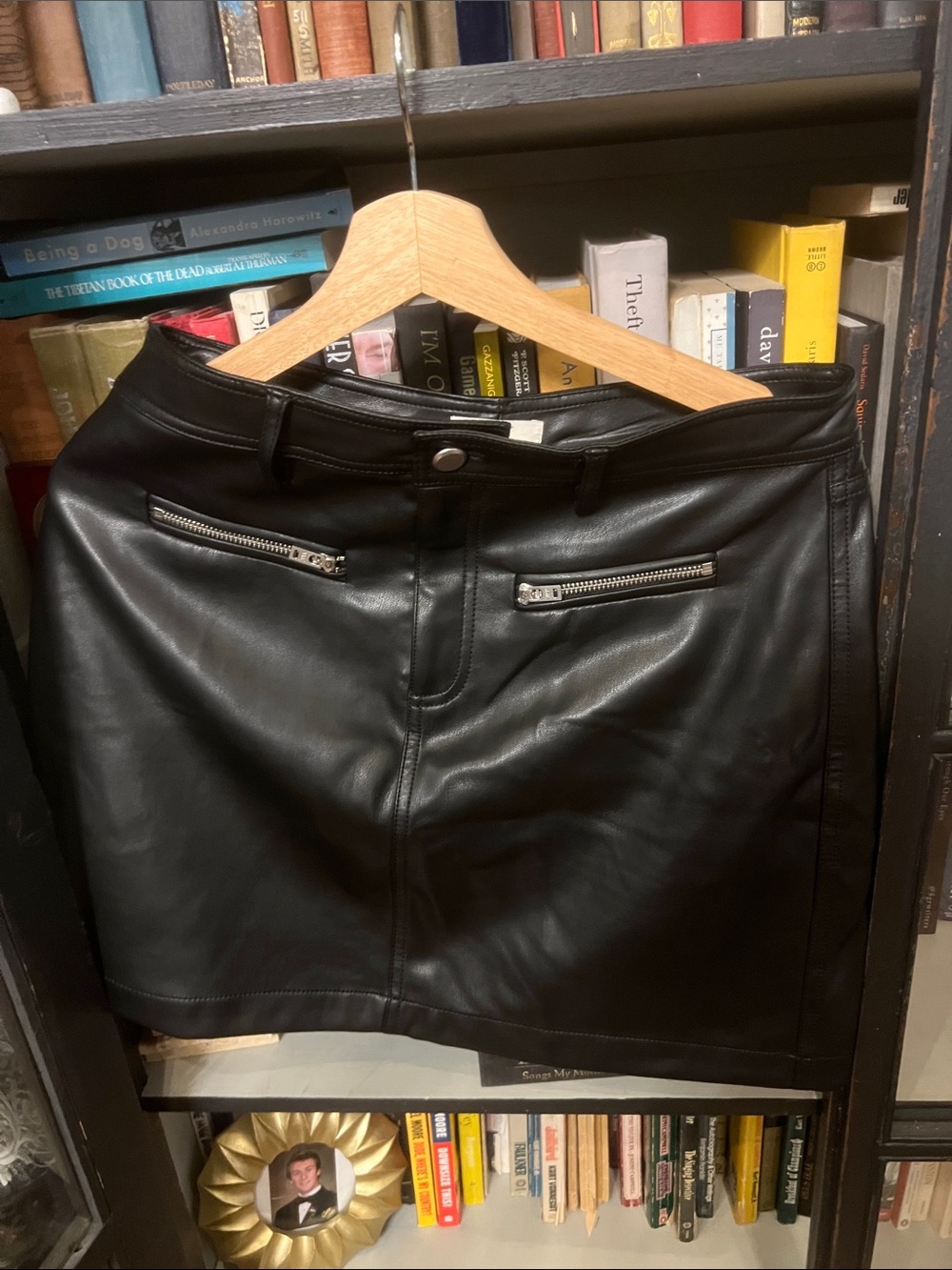 LOFT Black Faux Leather Mini Skirt with Zip Accents